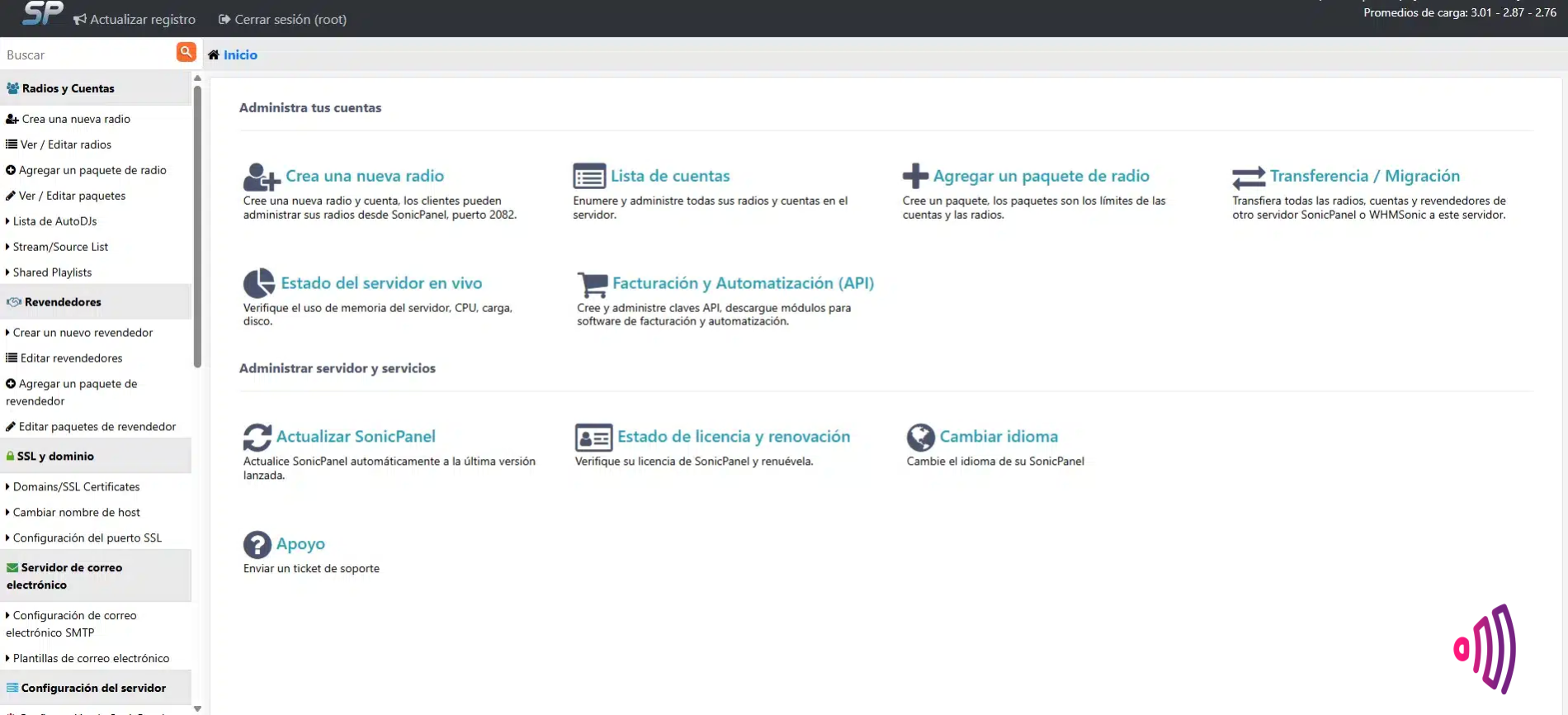 sonicpanel panel de radio