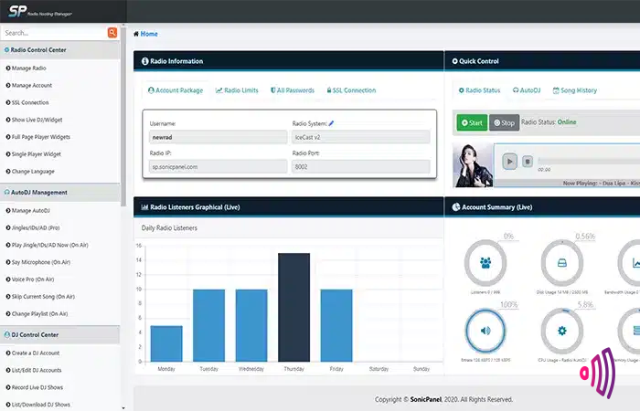 panel de radios streaming